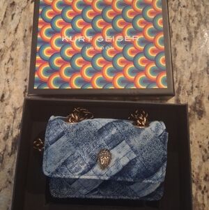 Kurt Geiger Denim Crossbody Bag with Gold Accents